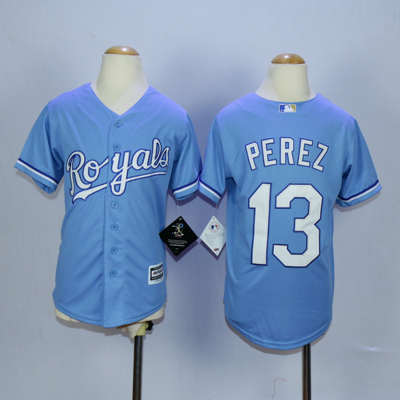 Youth Kansas City Royals #13 Perez Light Blue MLB Jerseys